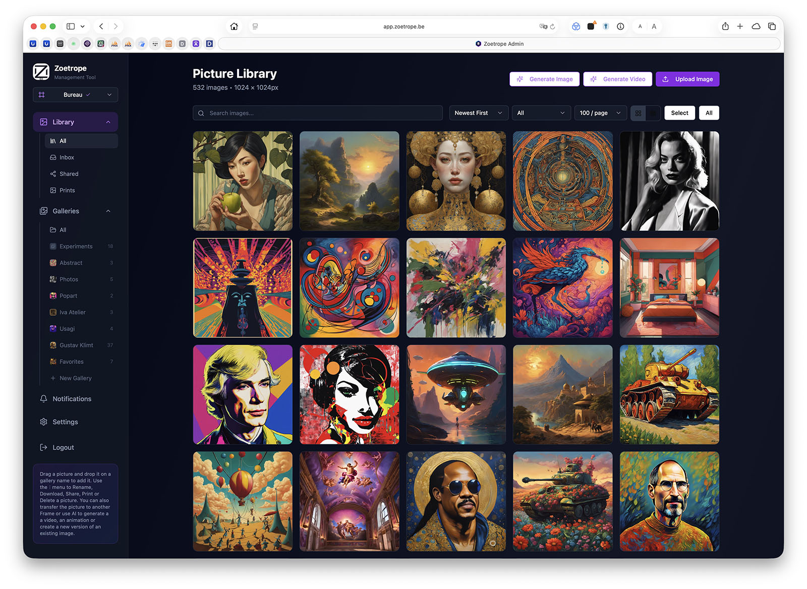 Zoetrope App — bibliothèque d’images